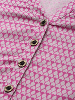 Pink  Off-White Printed Straight Cut Kurta