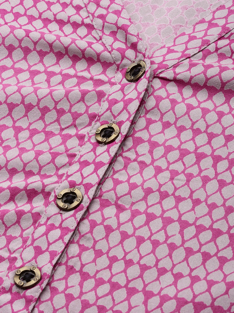 Pink  Off-White Printed Straight Cut Kurta
