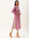 Pink  Off-White Printed Straight Cut Kurta