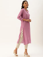 Pink  Off-White Printed Straight Cut Kurta