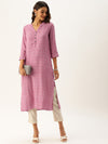 Pink  Off-White Printed Straight Cut Kurta