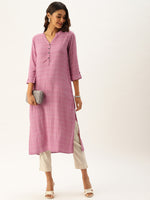 Pink  Off-White Printed Straight Cut Kurta