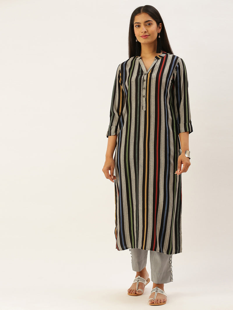 Multicoloured Striped Straight Cut Kurta