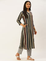 Multicoloured Striped Straight Cut Kurta