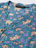 Turquoise Blue Printed A-Line Kurta