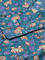 Turquoise Blue Printed A-Line Kurta