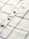Off-White & Navy Blue Checked Straight Kurta