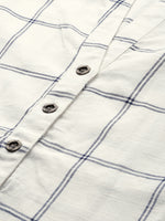Off-White & Navy Blue Checked Straight Kurta