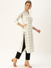 Off-White & Navy Blue Checked Straight Kurta