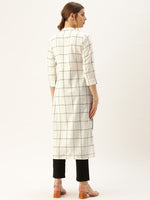 Off-White & Navy Blue Checked Straight Kurta