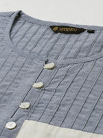 Off-White & Blue Colourblocked Straight Kurta