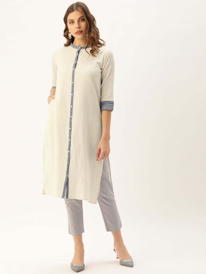 Beige Solid Straight Kurta