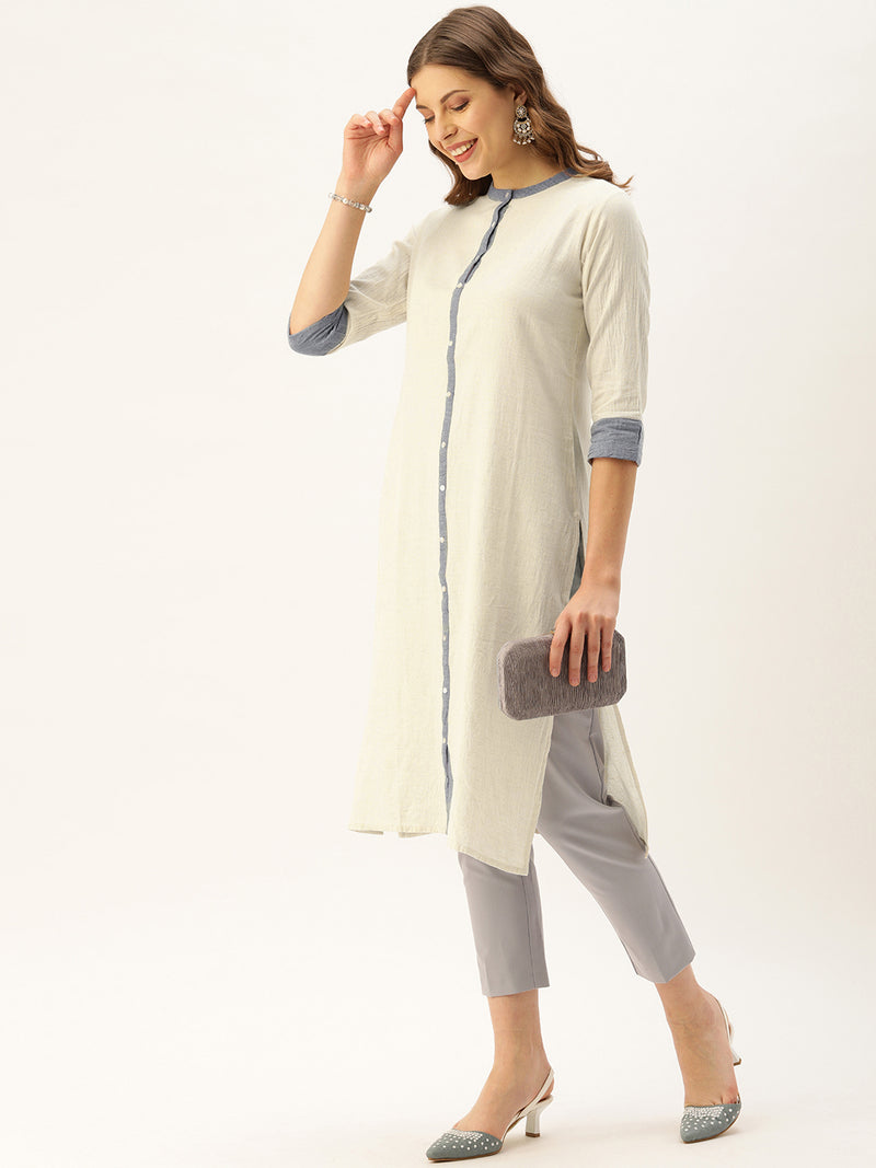 Beige Solid Straight Kurta