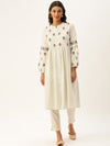 Off-White Embroidered Gathered A-Line Kurta