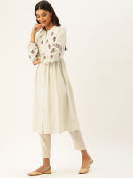 Off-White Embroidered Gathered A-Line Kurta