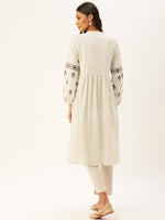 Off-White Embroidered Gathered A-Line Kurta