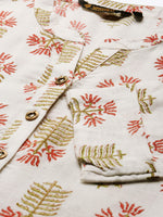 White & Green Ethnic Motifs Print Kurta