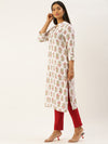 White & Green Ethnic Motifs Print Kurta