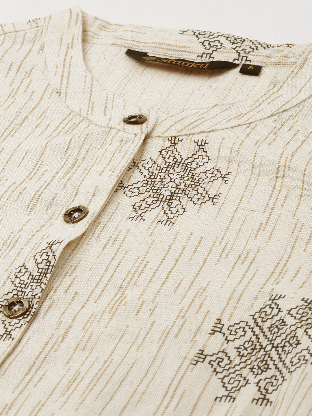 Beige & Brown Printed Straight Kurta