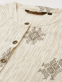 Beige & Brown Printed Straight Kurta