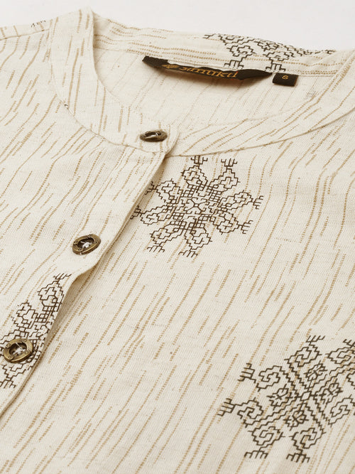 Beige & Brown Printed Straight Kurta