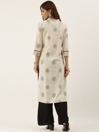 Beige & Brown Printed Straight Kurta