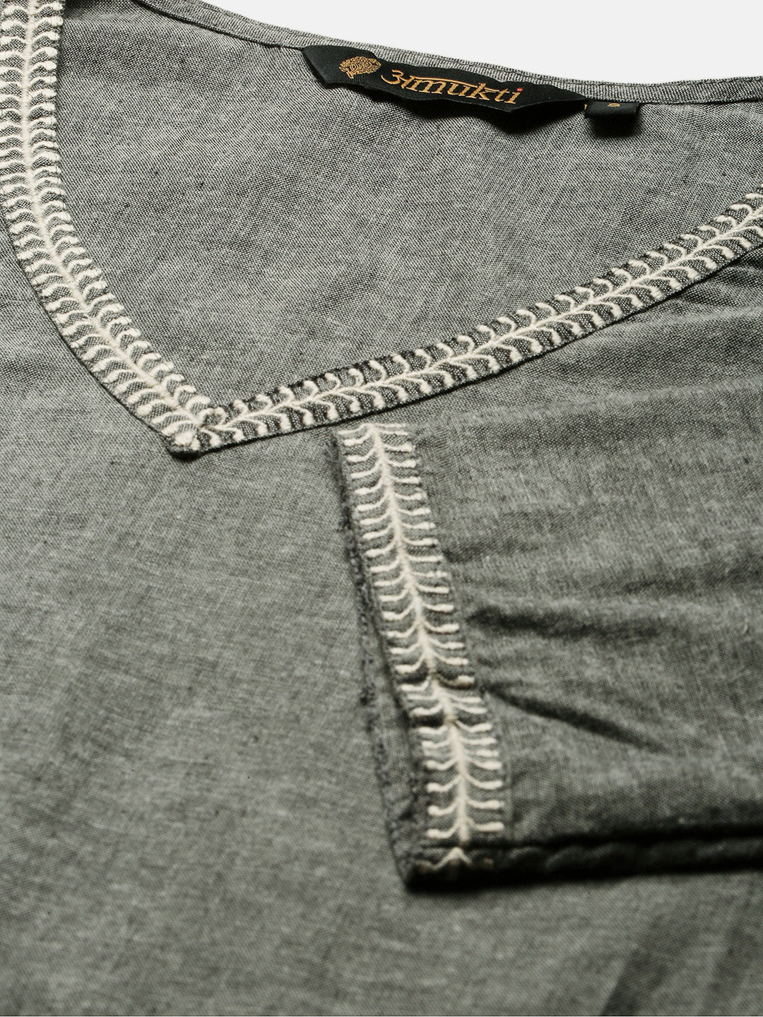 Grey Ethnic Motifs Embroidered Thread Work Straight Kurta