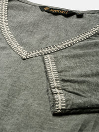 Grey Ethnic Motifs Embroidered Thread Work Straight Kurta