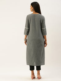 Grey Ethnic Motifs Embroidered Thread Work Straight Kurta