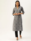 Grey & Black Printed Straight Kurta