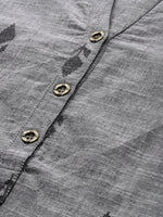 Grey & Black Printed Straight Kurta