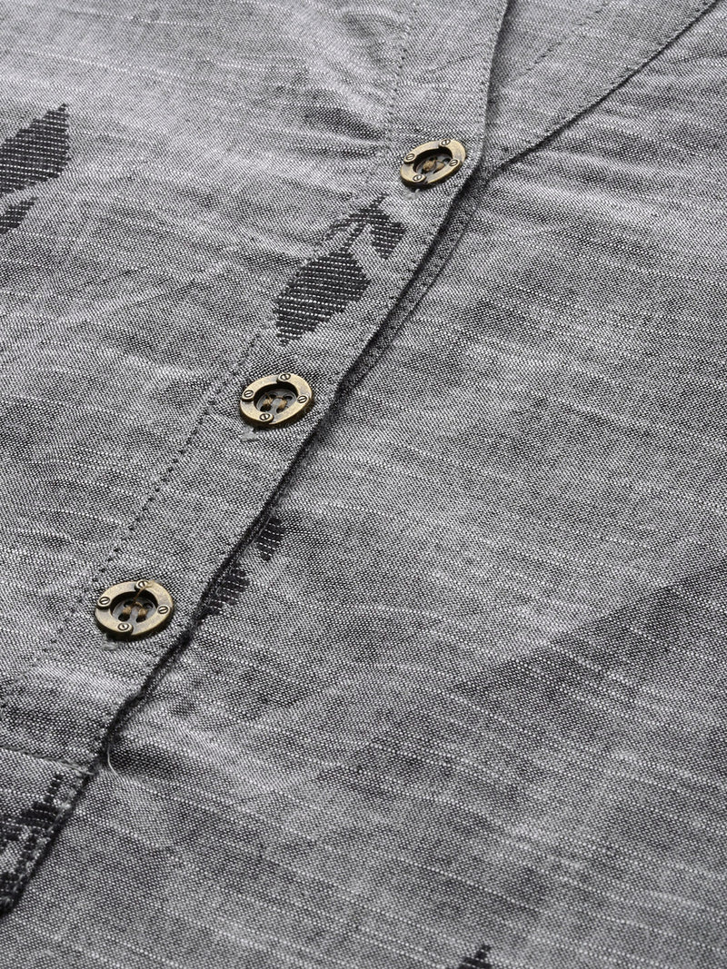 Grey & Black Printed Straight Kurta