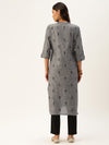 Grey & Black Printed Straight Kurta