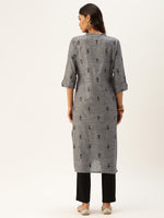 Grey & Black Printed Straight Kurta