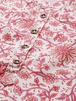 White & Pink Floral Printed Straight Kurta