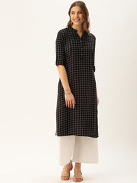 Black & Grey Checked Straight Kurta