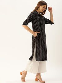 Black & Grey Checked Straight Kurta