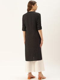 Black & Grey Checked Straight Kurta