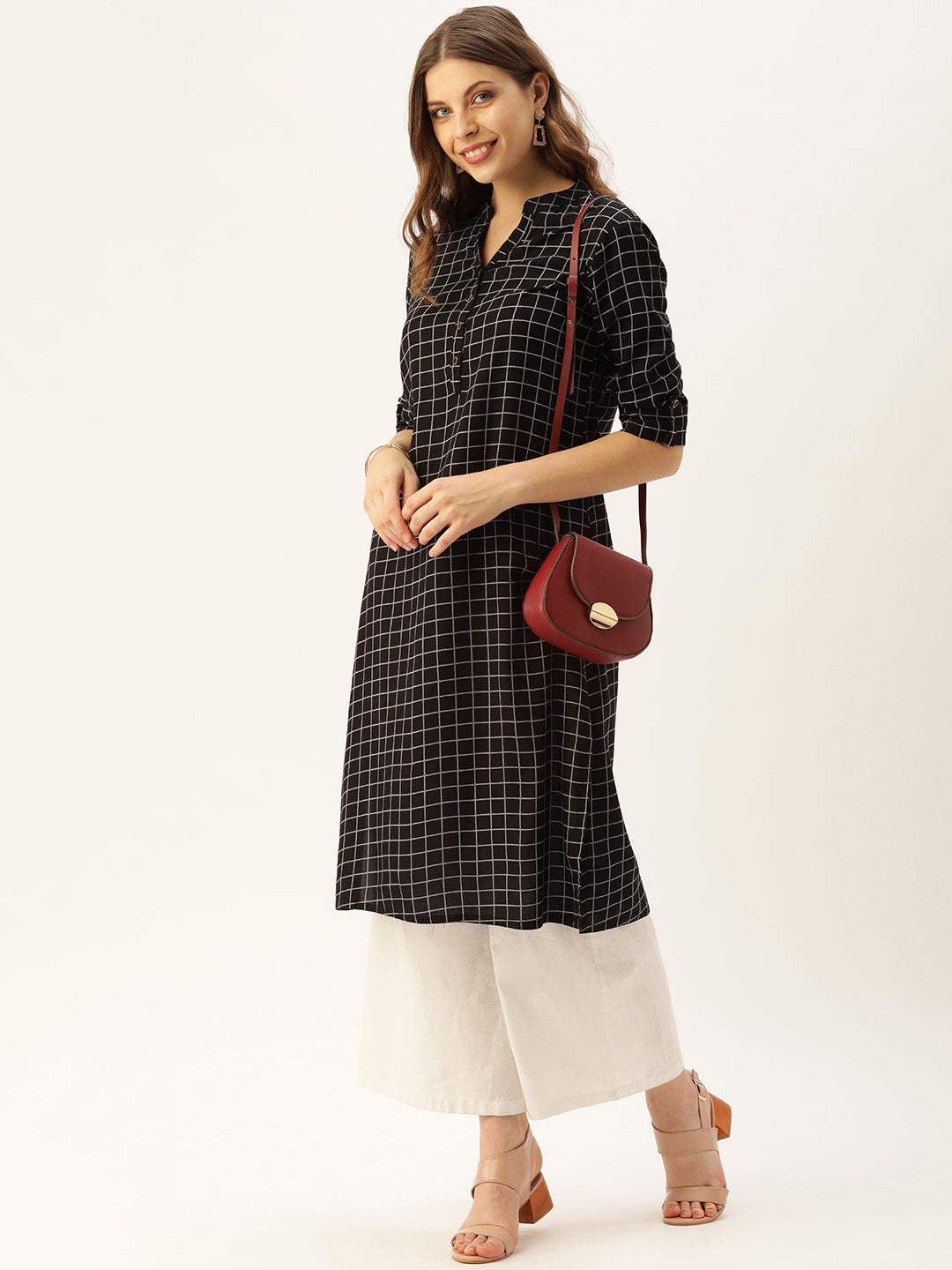Black & Grey Checked Straight Kurta