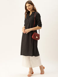 Black & Grey Checked Straight Kurta