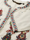 White & Red Ethnic Motifs Embroidered Straight Kurta