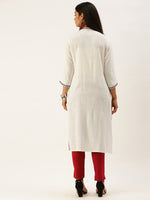 White & Red Ethnic Motifs Embroidered Straight Kurta