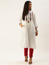 White & Red Ethnic Motifs Embroidered Straight Kurta