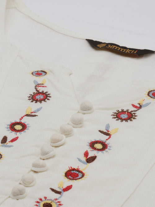 Off White Thread Work Kurta
