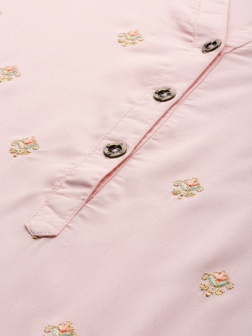 Pink Floral Embroidered Kurta