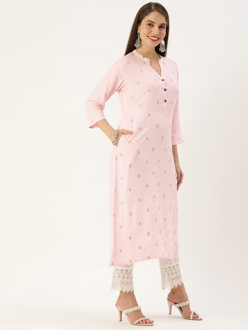 Pink Floral Embroidered Kurta