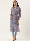 Blue & Pink Floral Printed Kurta