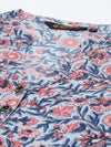 Blue & Pink Floral Printed Kurta