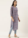 Blue & Pink Floral Printed Kurta