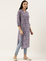 Blue & Pink Floral Printed Kurta